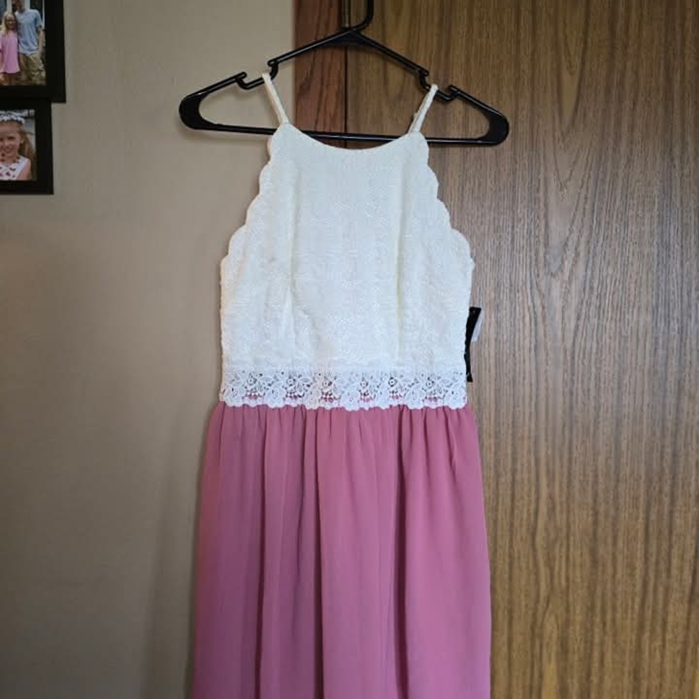 BCX White and Pink Halter Sundress for Prom